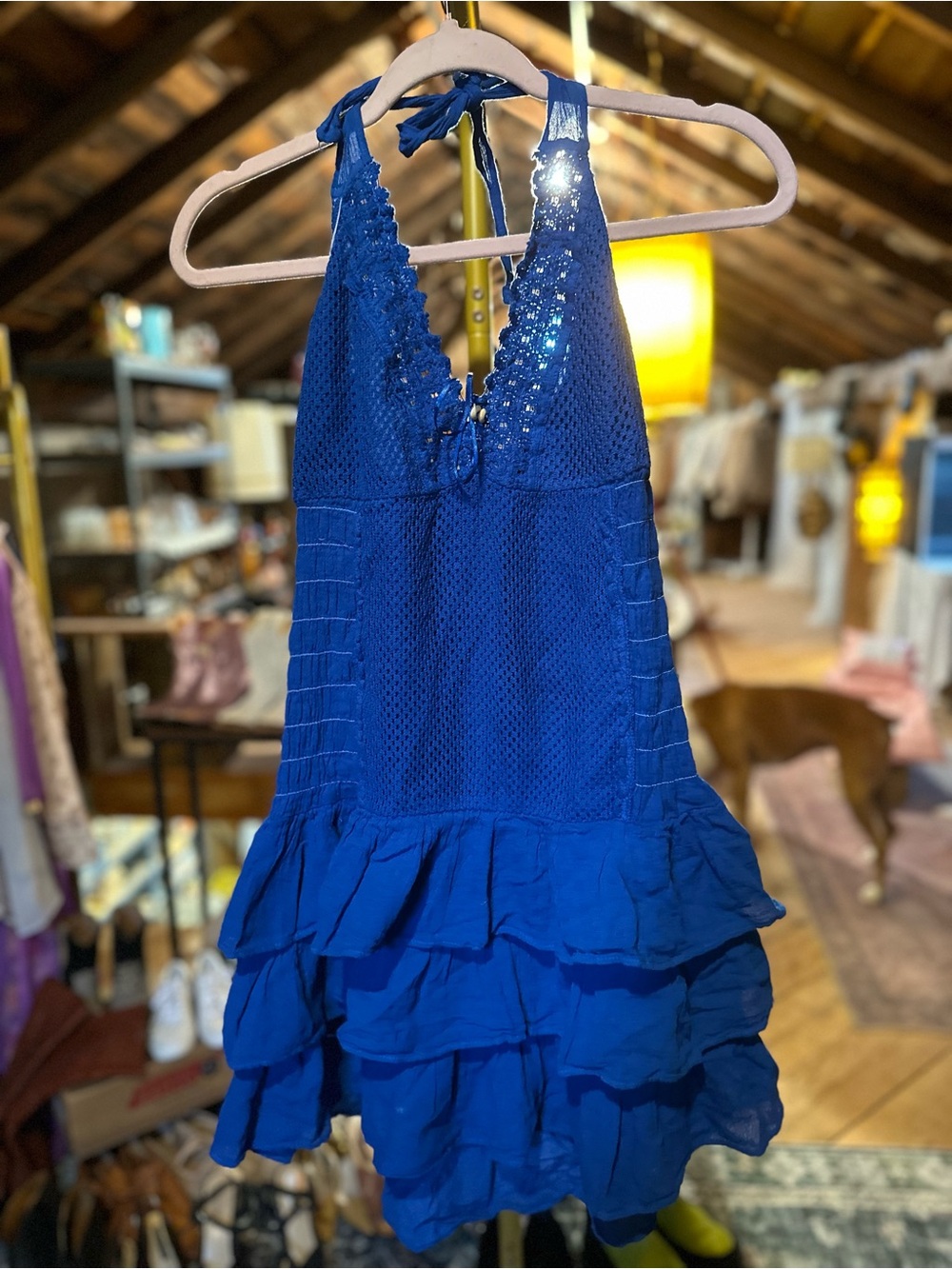 Blue Halter Ruffle Dress - Picture 2 of 4